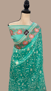 Pure Organza Chikankari Handloom Banarasi Saree - The Handlooms