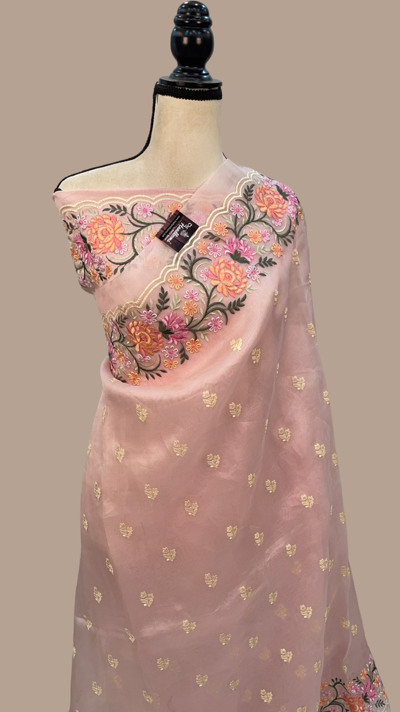 Pure Organza Chikankari Handloom Banarasi Saree - The Handlooms