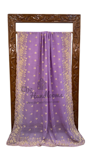 Pure Georgette Chikankari Handloom Banarasi Sare - The Handlooms