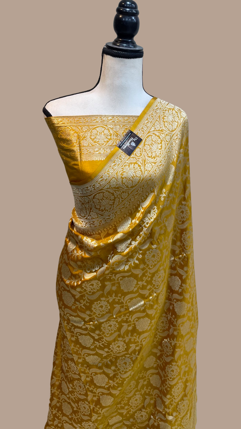 Pure Katan Silk Banarasi Handloom Saree - All Over Jaal Work - The Handlooms