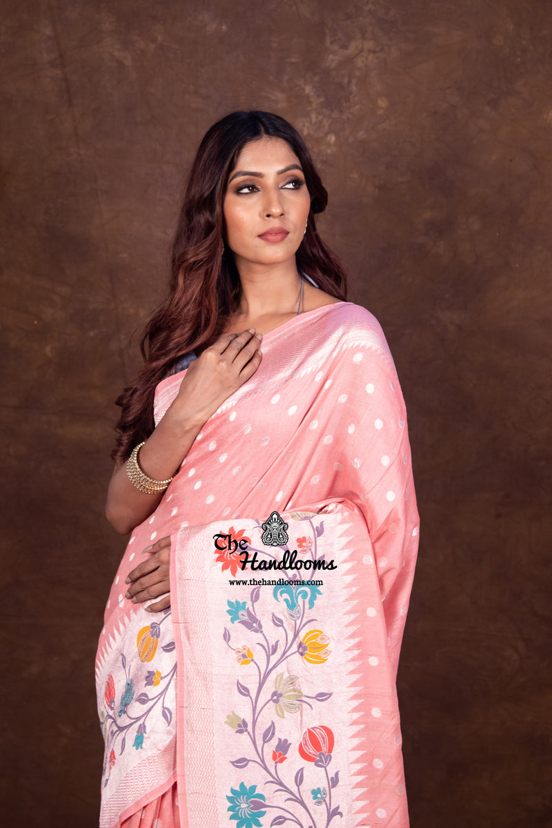 Pure Tussar Georgette Handloom Banarasi Saree - Paithani Border - The Handlooms
