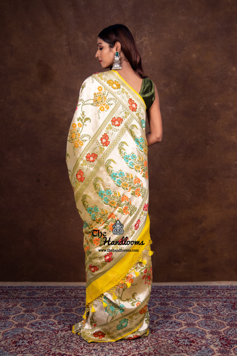 Pure Tussar Georgette Brocade Handloom Banarasi Saree - The Handlooms