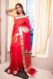 Red Pure Kora Handloom Banarasi Saree - The Handlooms