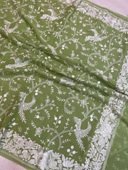 Pure Georgette Chikankari Handloom Banarasi Saree - The Handlooms
