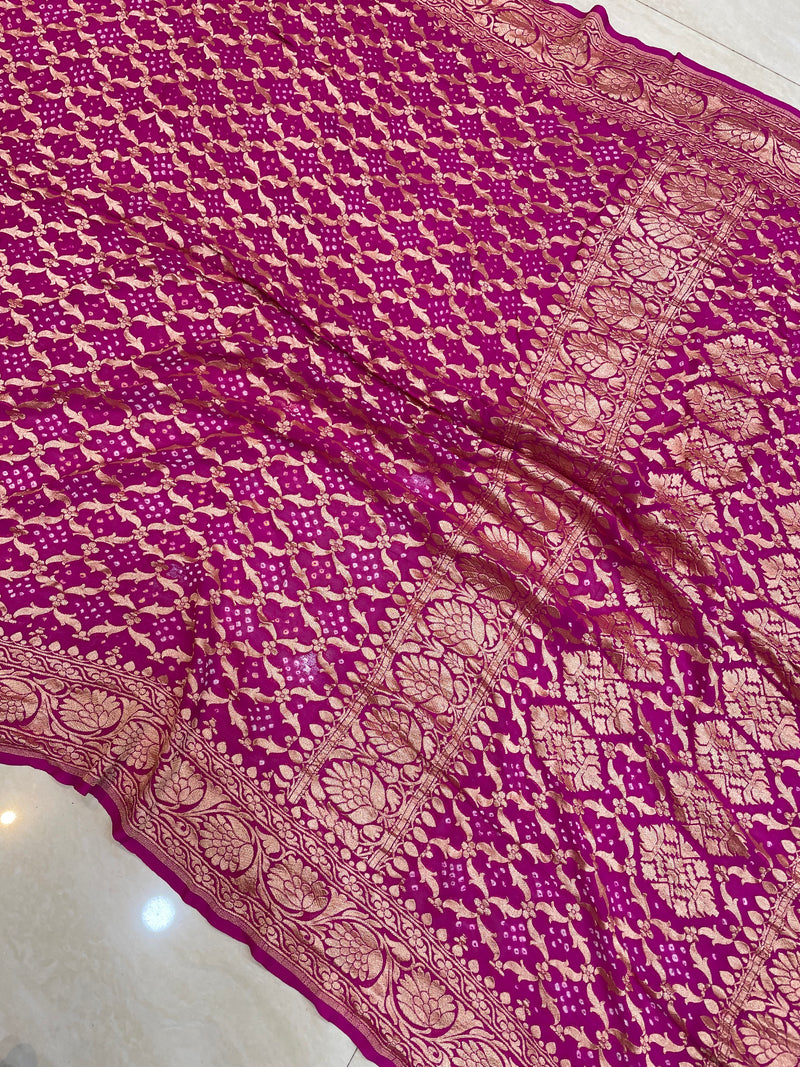 Pure Georgette Banarasi Bandhej Handloom Saree - The Handlooms