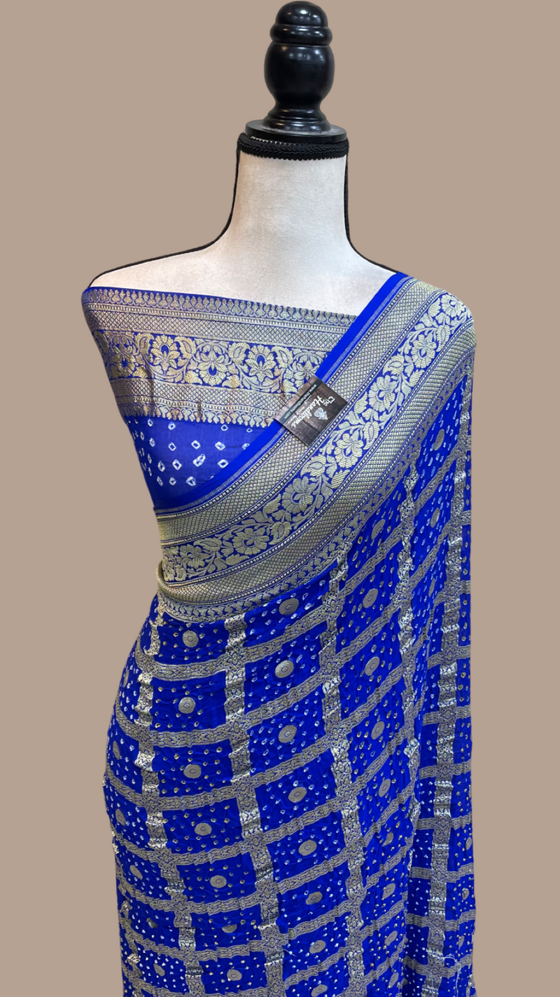 Pure Georgette Banarasi Bandhej Handloom Saree - The Handlooms