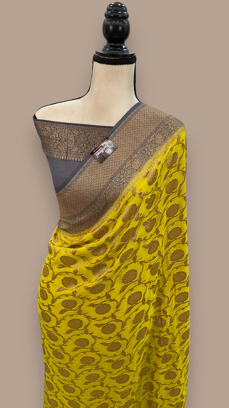 Khadki Georgette Banarasi Saree -  Antique zari - The Handlooms