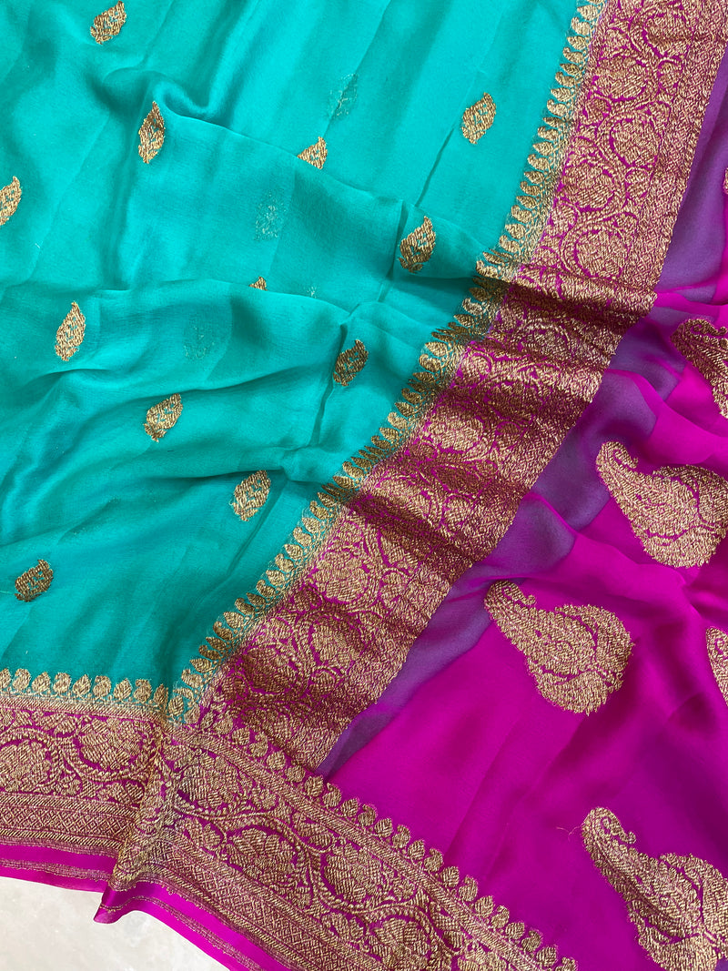 Pure Georgette Banarasi Saree - Antique Zari - The Handlooms