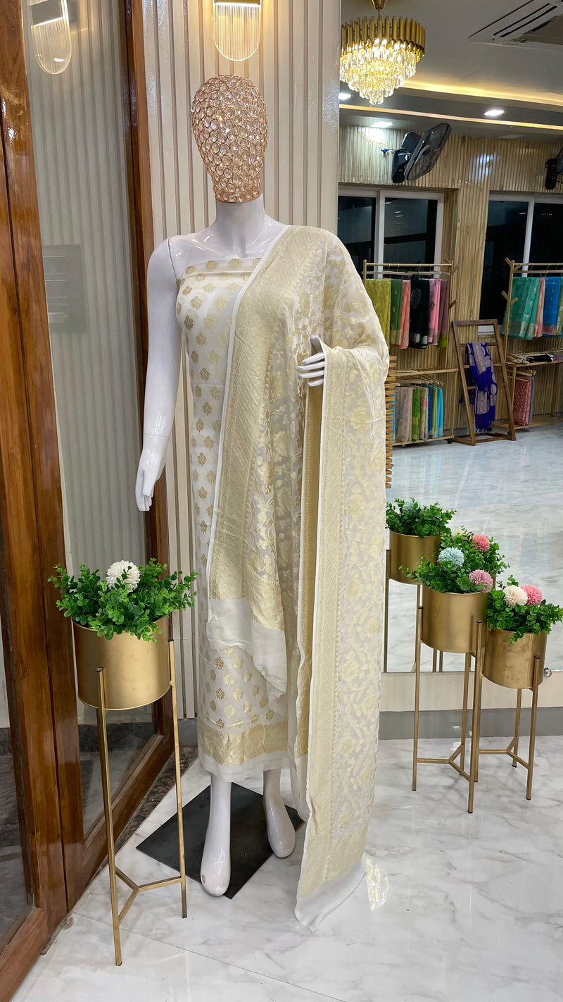 Pure Khaddi Georgette Banarasi Dress material - The Handlooms