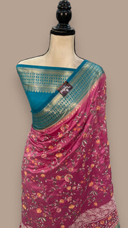 Pure Chiniya Silk Handloom Banarasi Saree with Chikankari - The Handlooms
