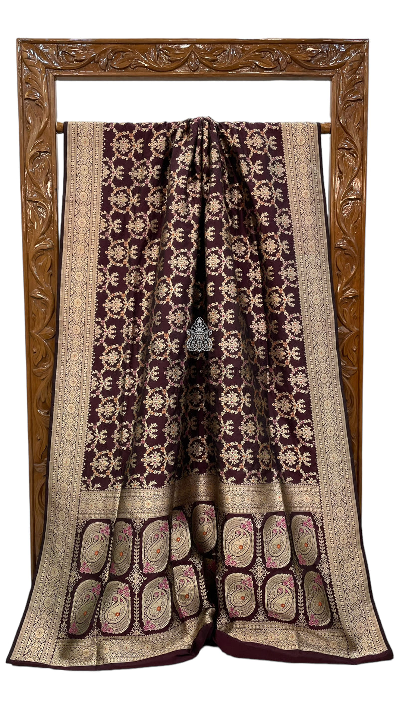 Pure Katan Silk Banarasi Handloom Saree - All over Jaal work with Meenakari - The Handlooms