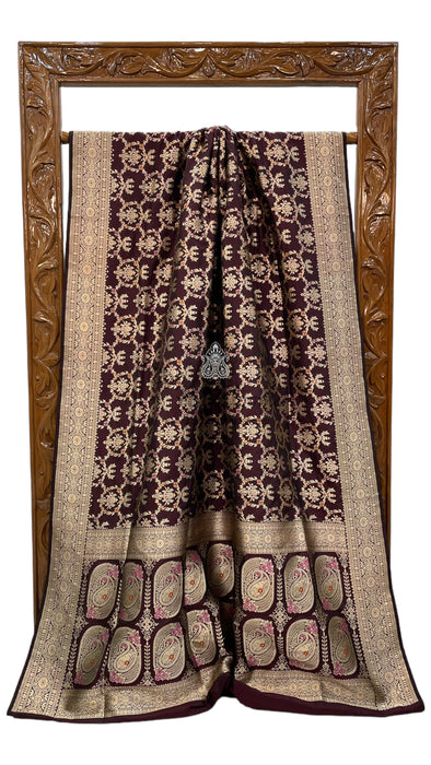 Pure Katan Silk Banarasi Handloom Saree - All over Jaal work with Meenakari