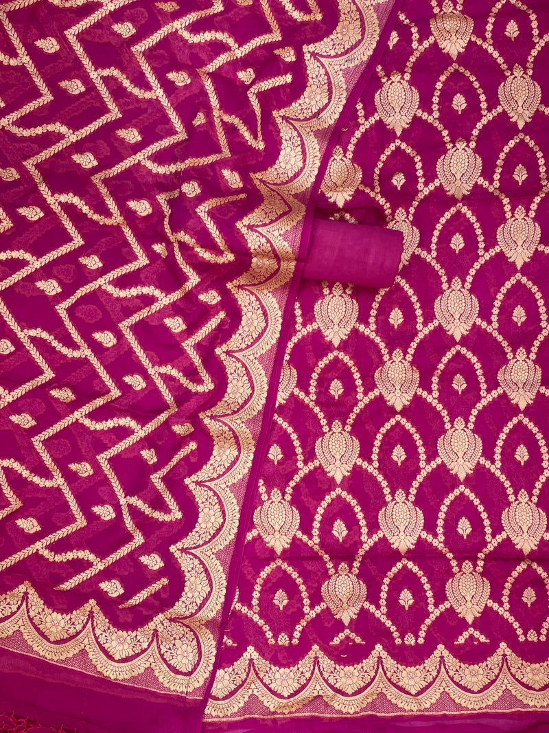 Pure Chiffon Khaddi Banarasi Dress material - The Handlooms