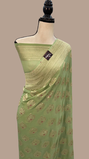 Khaddi Georgette Handloom Banarasi Saree - All over Jaal Work with meenakari - The Handlooms