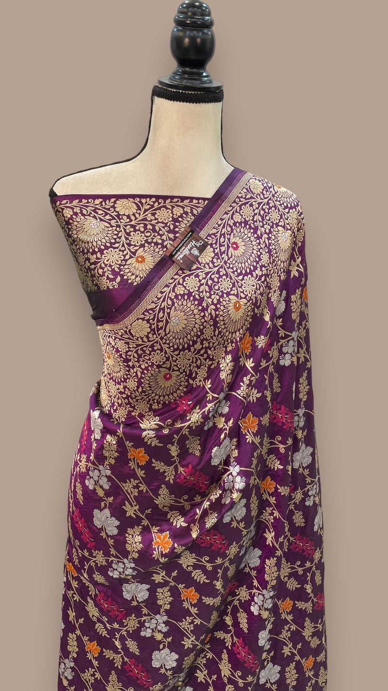 Pure Katan Silk Banarasi Handloom Saree - All over Jaal work - With Meenakari - The Handlooms