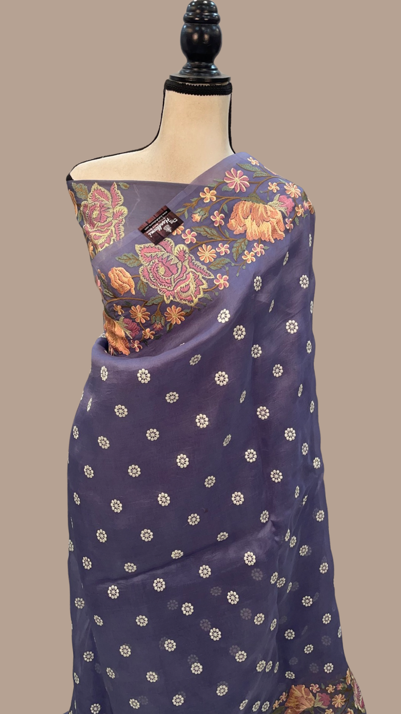 Pure Organza Chikankari Handloom Banarasi Saree - The Handlooms