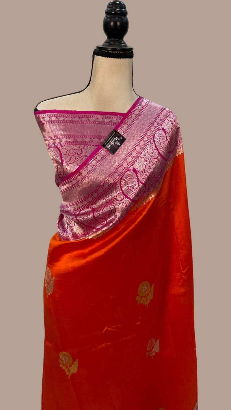 Pure Katan Silk Banarasi Handloom Saree - All over Kadua motifs - The Handlooms