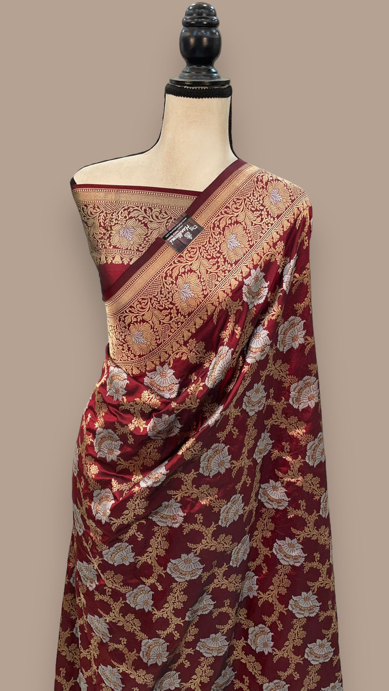 Pure Katan Silk Banarasi Handloom Saree - All over Sona Roopa Jaal work - The Handlooms