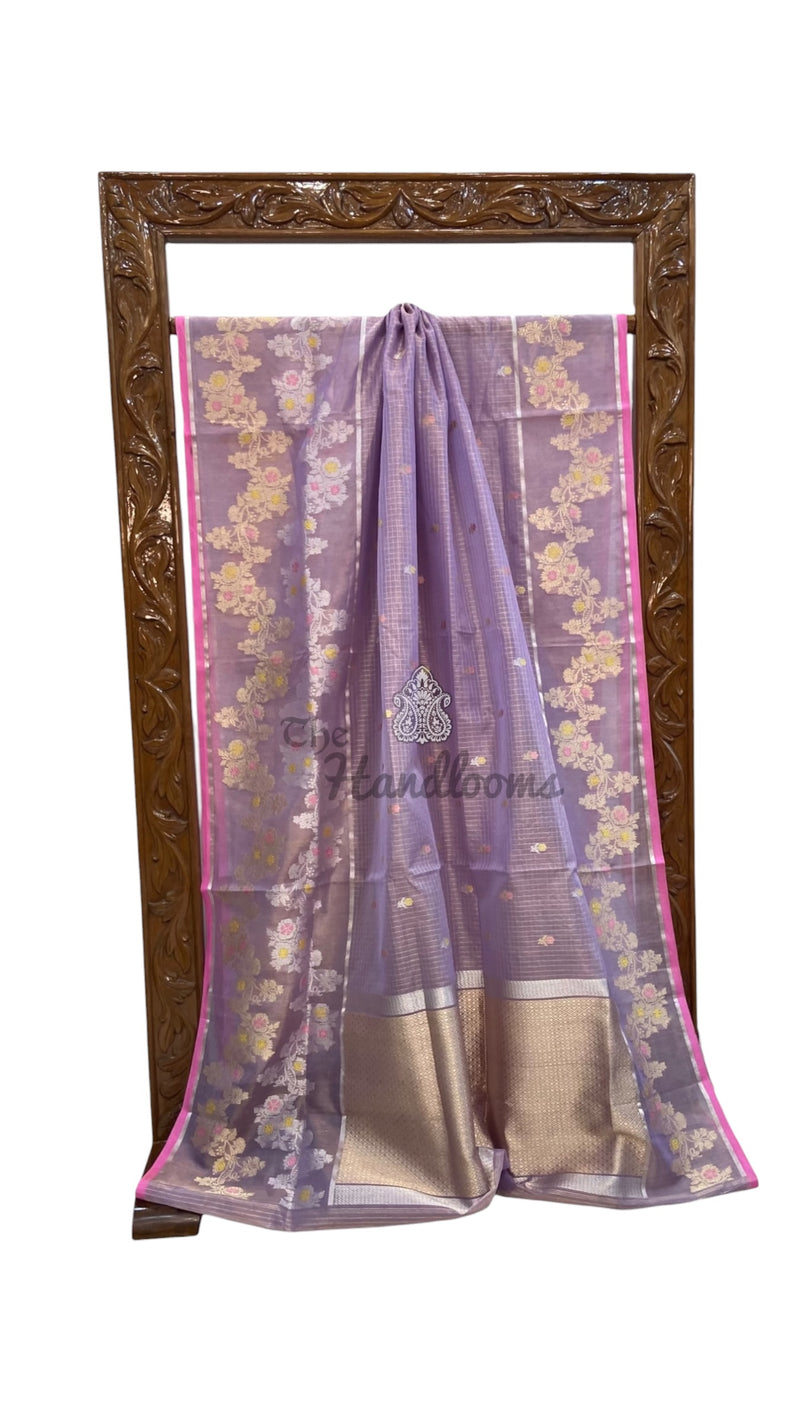 Pure Kora Silk Handloom Banarasi Saree - All Over Kadua Motifs