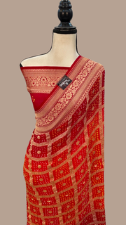 Dual Shade Pure Georgette Banarasi Bandhej Handloom Saree - The Handlooms