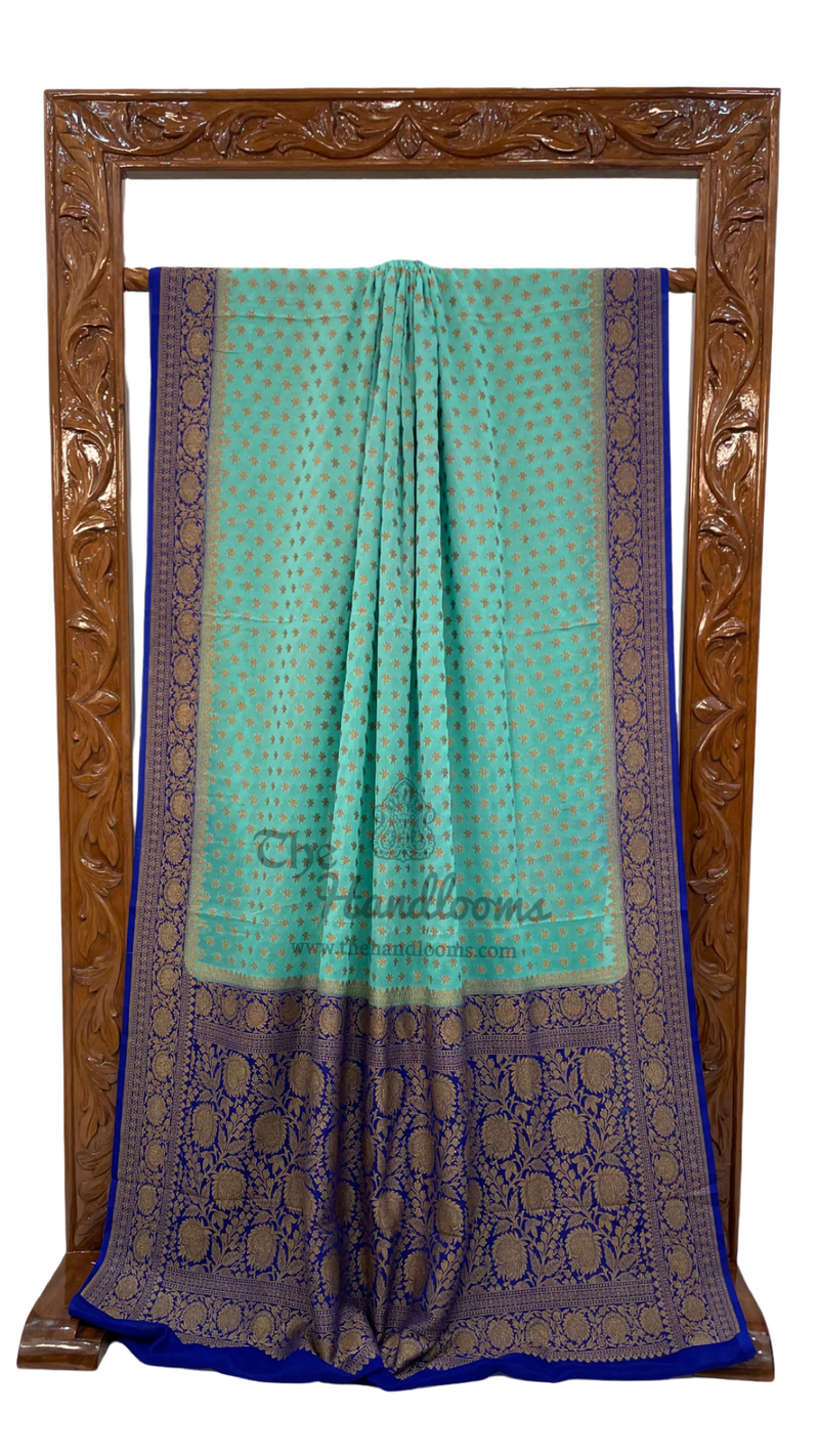 Khaddi Georgette Handloom Banarasi Saree -  Antique zari - The Handlooms