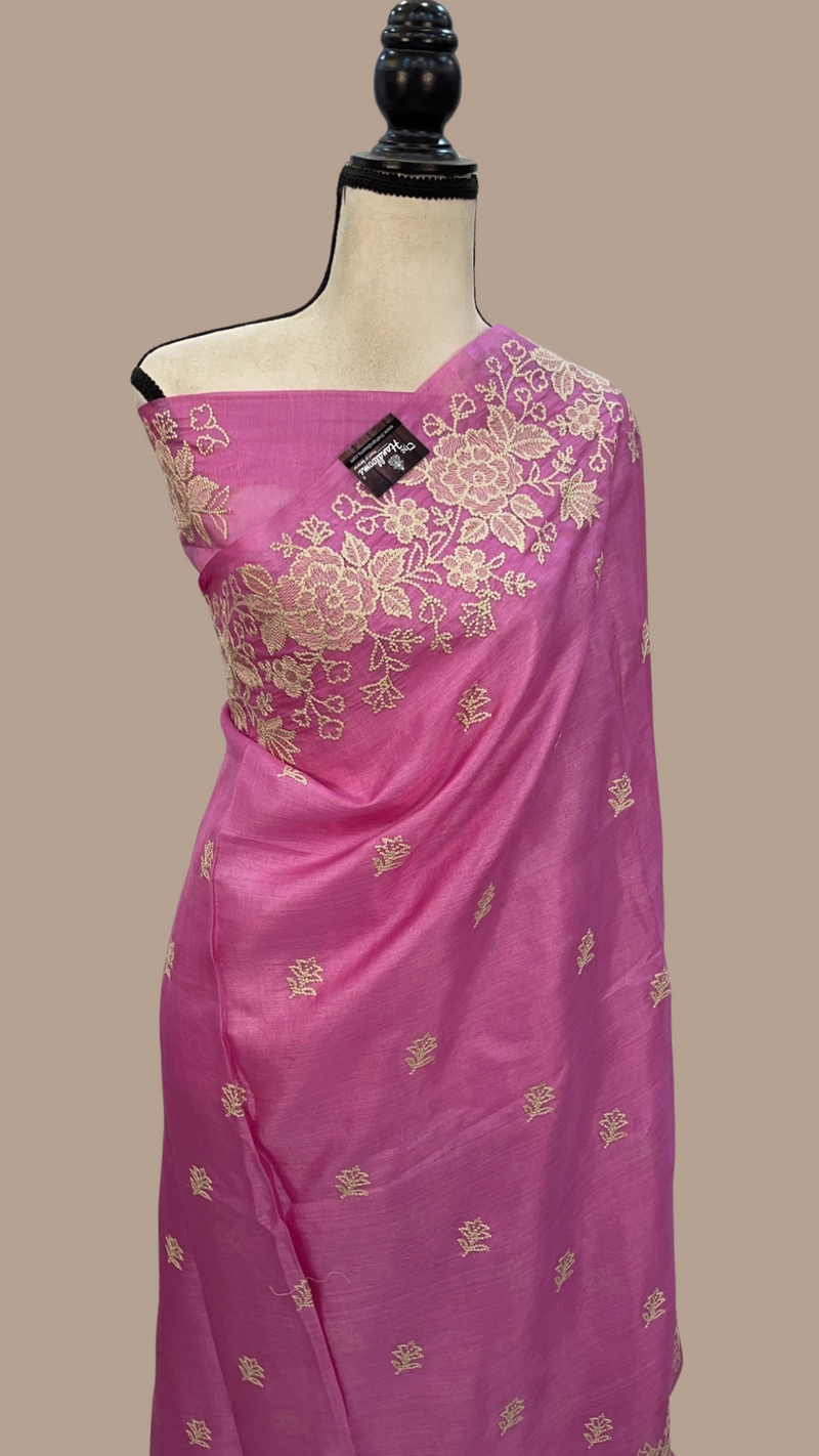 Tussar Silk Handloom Banarasi Saree With Chikankari - The Handlooms