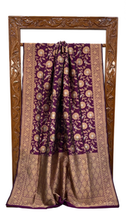 Dark Purple Pure Katan Silk Banarasi Handloom Saree - All over Sona Roopa Jaal work - The Handlooms