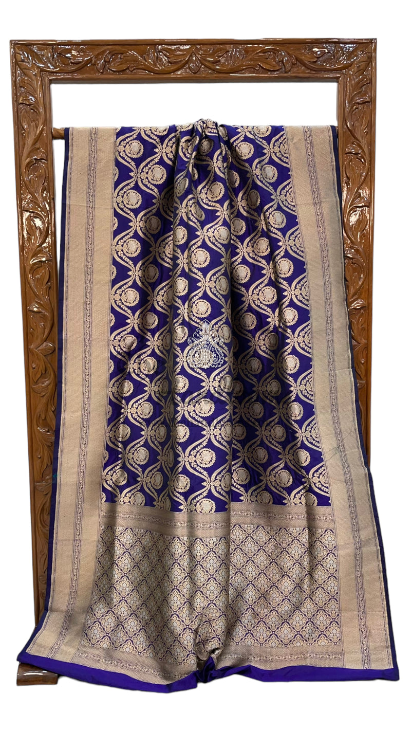 Pure Katan Silk Banarasi Handloom Saree - All over Sona Roopa Jaal work - The Handlooms