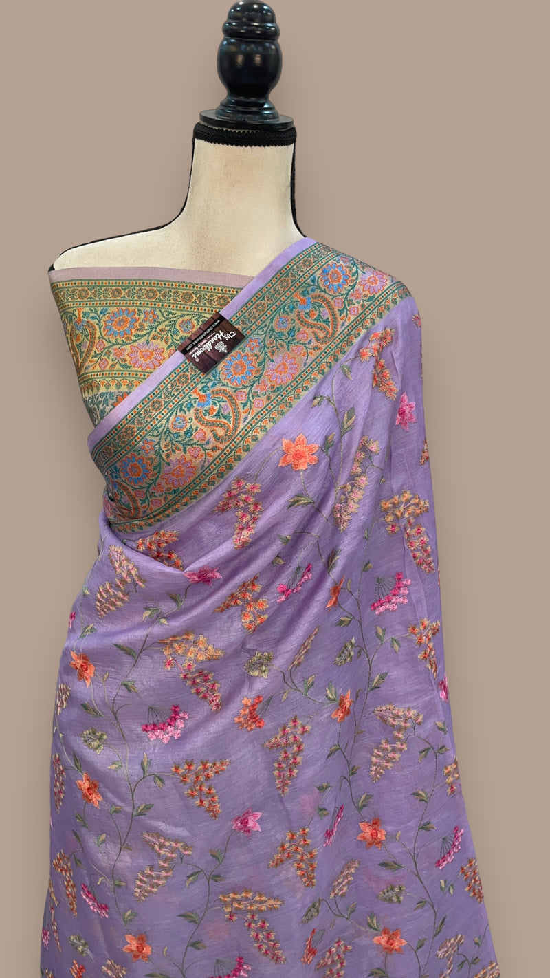 Tussar Silk Handloom Banarasi Saree With Chikankari - The Handlooms