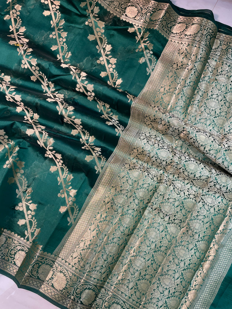 Pure Dupion Silk Banarasi Saree - Gold Zari - The Handlooms