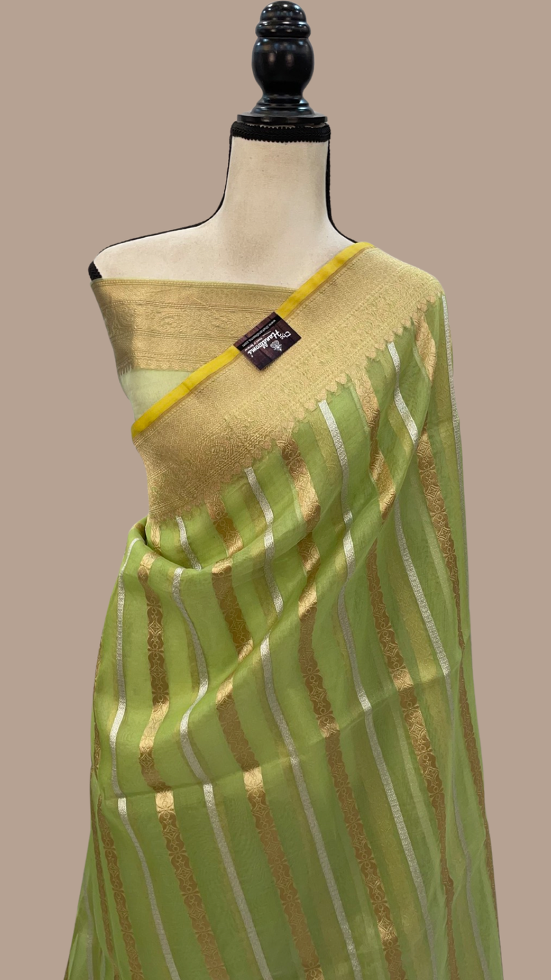 Pure Kora Handloom Banarasi Saree With Sona Roopa Stripe - The Handlooms
