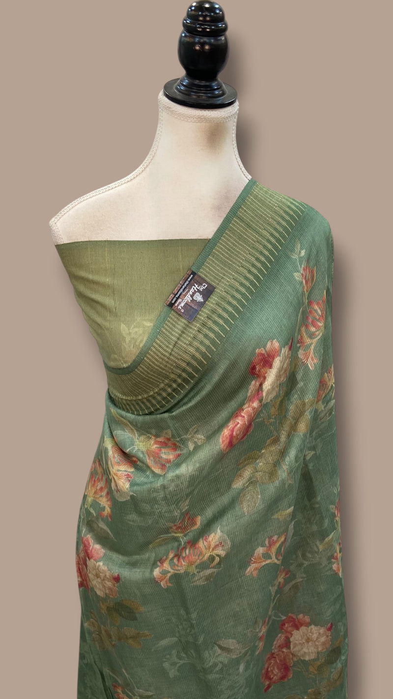 Pure Tussar Silk Handloom Banarasi Saree With Digital Print