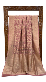 Onion Pink Pure Katan Silk Banarasi Handloom Saree - All Over Jaal Work - The Handlooms