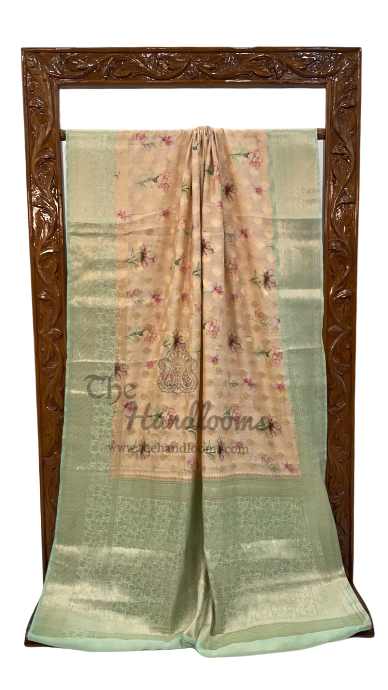 Pure Chiniya Silk Digital Print Handloom Banarasi Saree - The Handlooms
