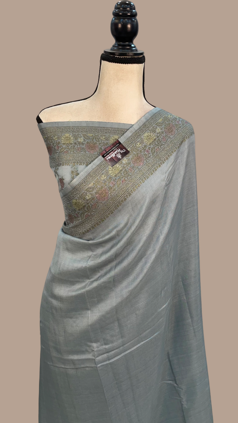 Grey Pure Butter Crepe Banarasi Saree - The Handlooms
