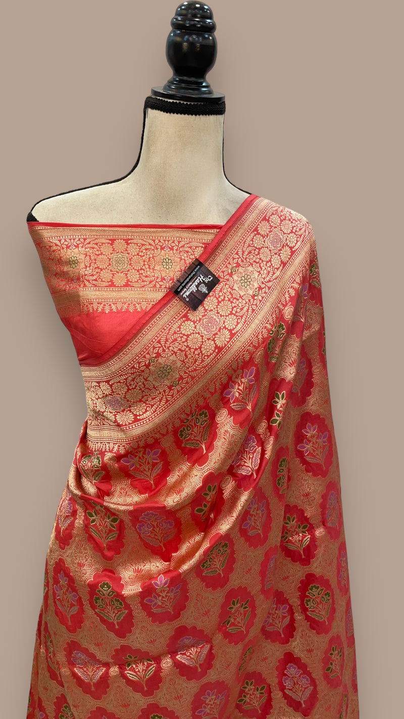 Pure Katan Silk Banarasi Handloom Saree - All over Jaal work with Meenakari - The Handlooms