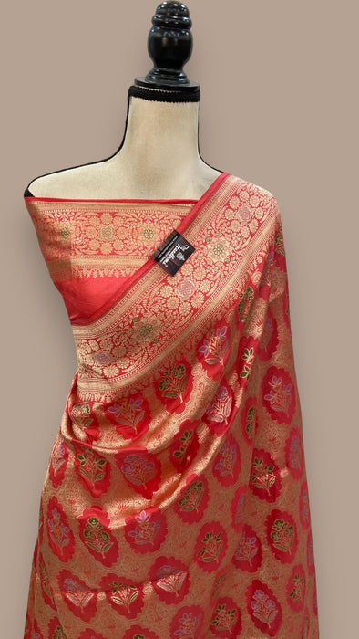 Pure Katan Silk Banarasi Handloom Saree - All over Jaal work with Meenakari