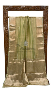 Pista Pure Kora Tissue Handloom Banarasi Saree - Handwork - The Handlooms