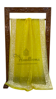 Yellow Pure Organza Chikankari Handloom Banarasi Saree - The Handlooms