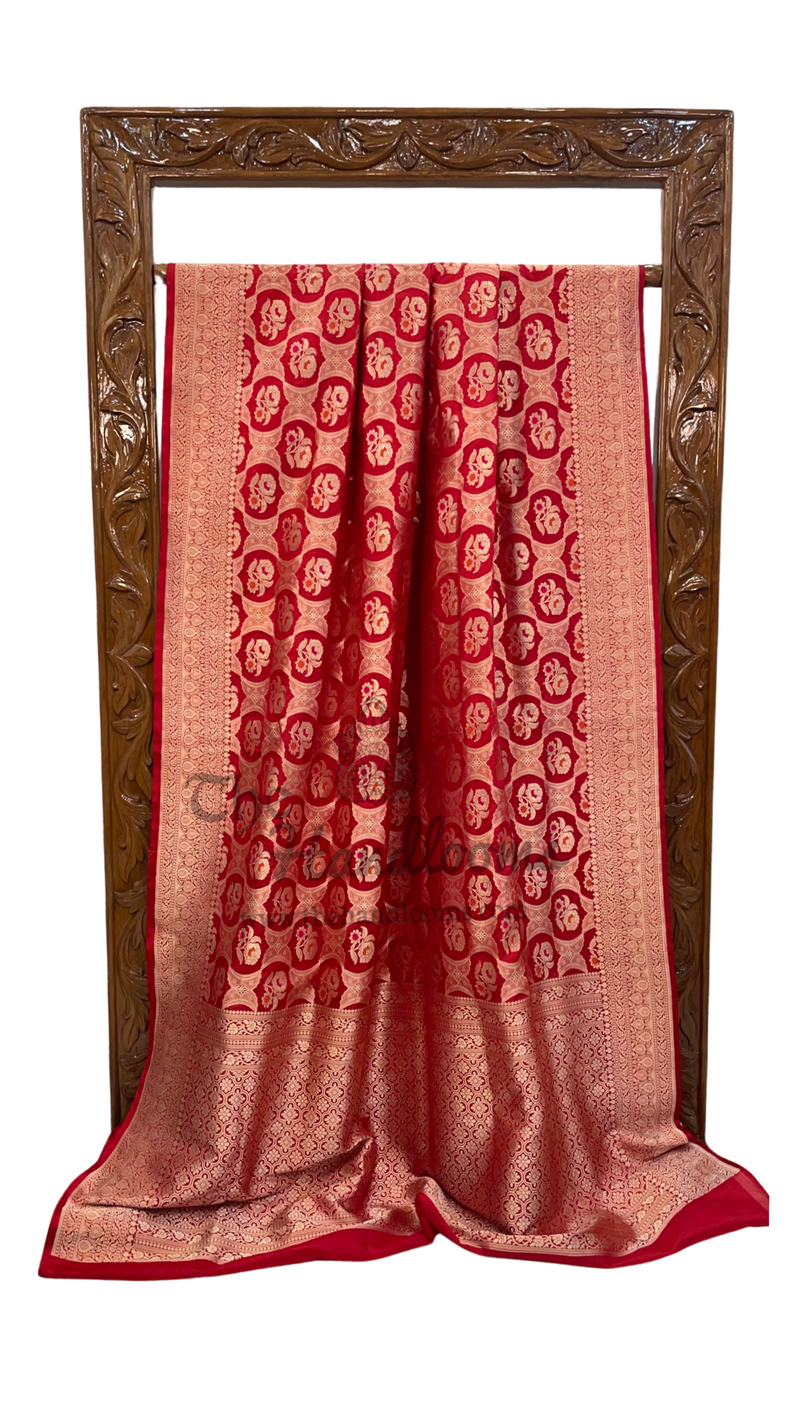Pure Katan Silk Banarasi Handloom Saree - All over Jaal work - With Meenakari - The Handlooms