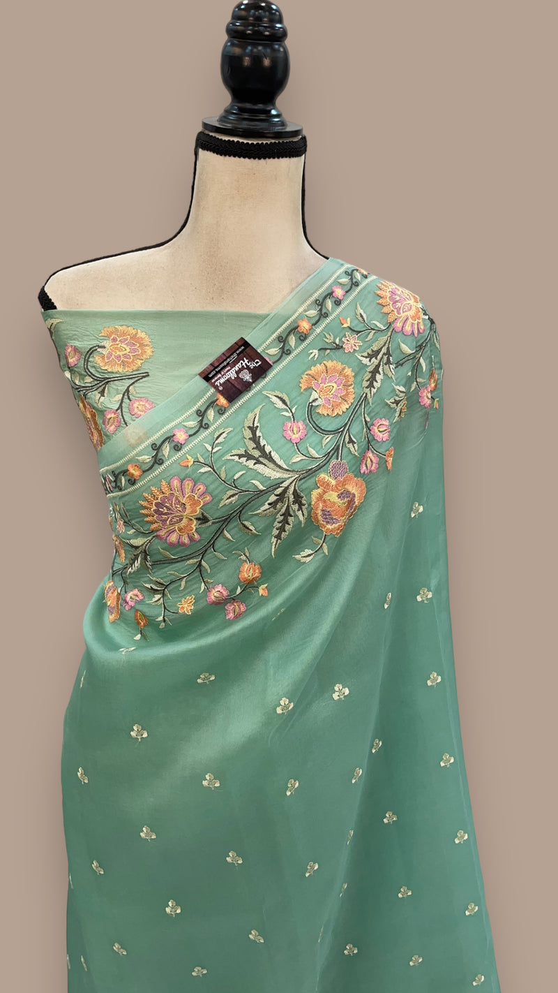 Pure Organza Chikankari Handloom Banarasi Saree - The Handlooms