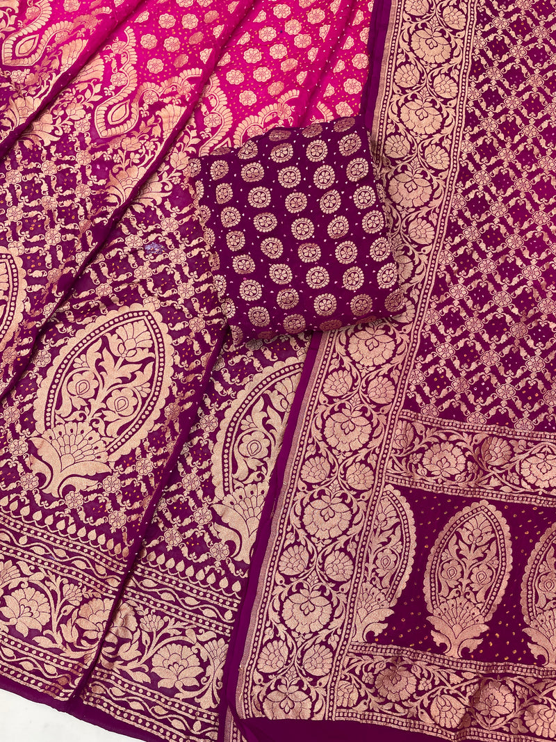 Pure Khaddi Georgette Bandhani Handloom Banarasi Lehenga - The Handlooms