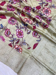 Pure Chanderi  Digital Print with Chikankari Handloom Banarasi Saree - The Handlooms