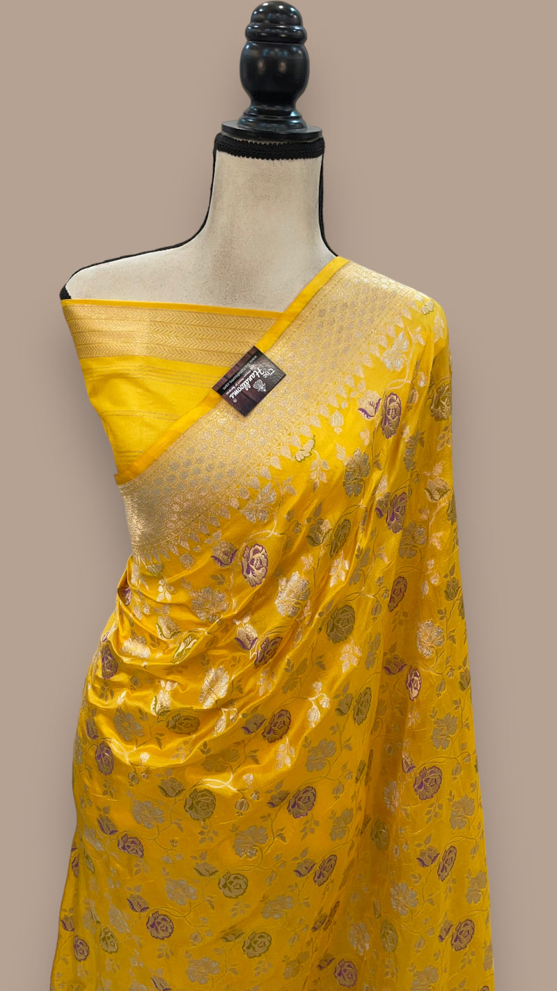 Pure Katan Silk Banarasi Handloom Saree - All over Jaal work - With Meenakari - The Handlooms