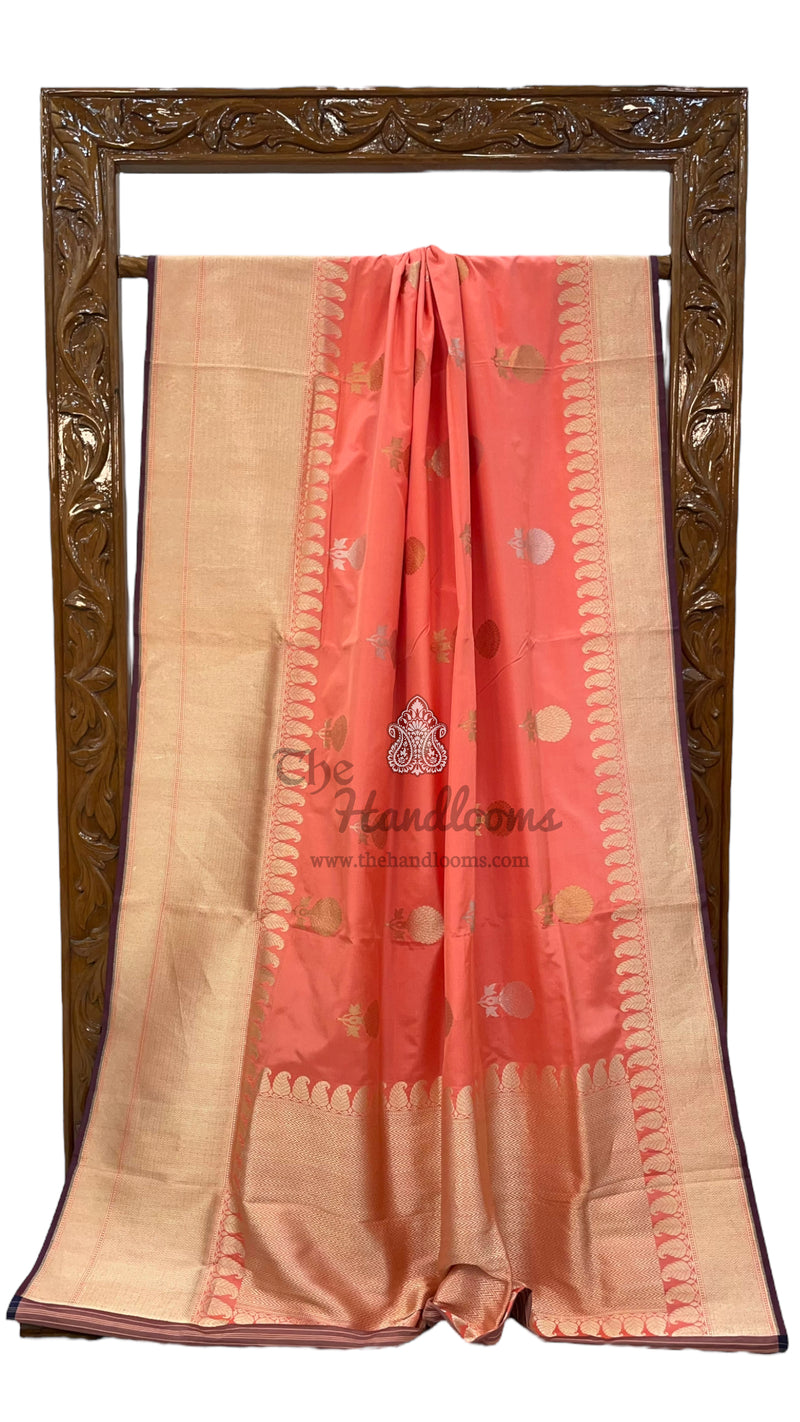 Pure Katan Silk Banarasi Handloom Saree - All over Sona Roopa Kadua motifs - The Handlooms