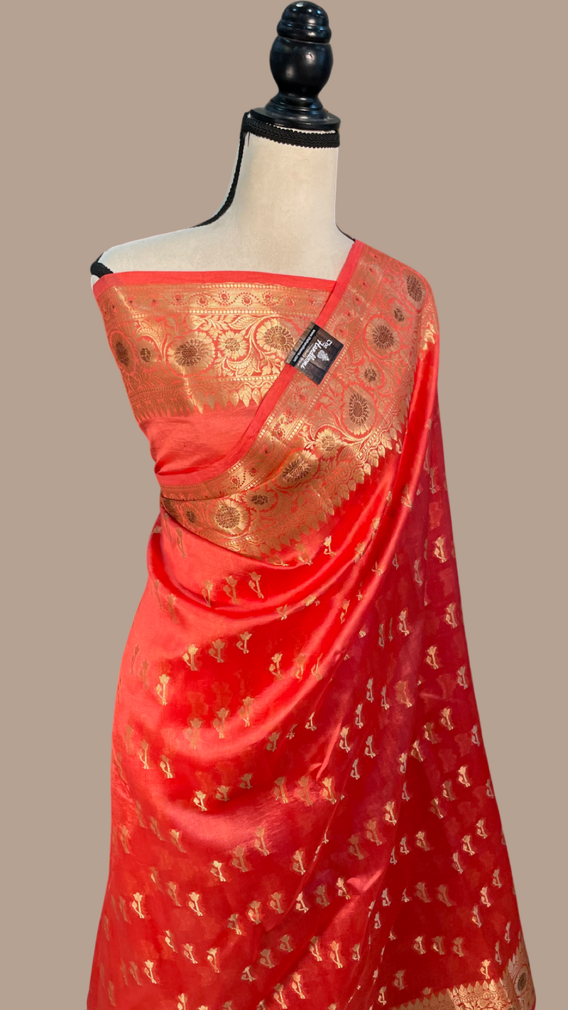 Pure Dupion Silk Banarasi Saree - Gold Zari - The Handlooms