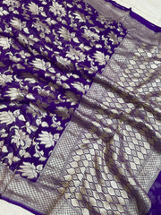 Purple Khaddi Georgette Handloom Banarasi Saree - The Handlooms