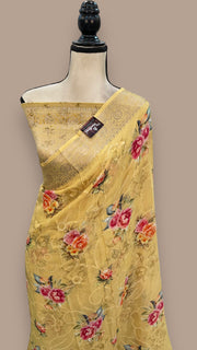 Pure Georgette Digital Print with Chikankari Handloom Banarasi Saree - The Handlooms