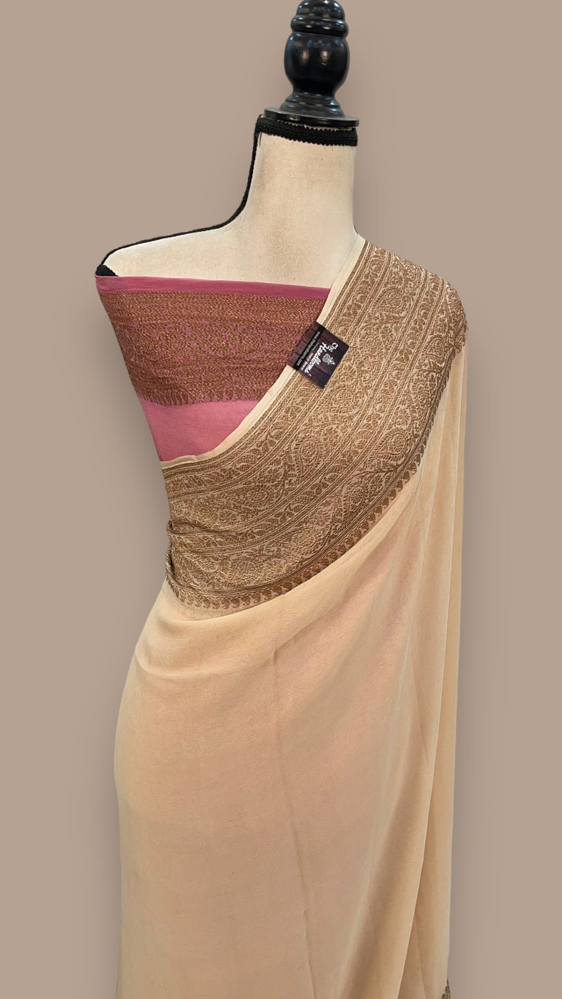 Khaddi Georgette Handloom Banarasi Saree -  Antique zari - The Handlooms