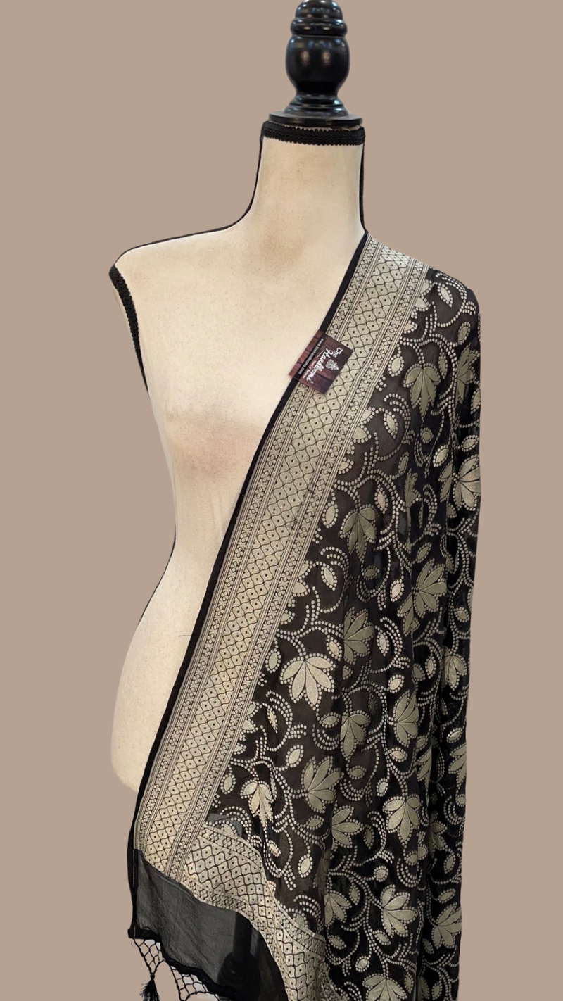 Pure Khaddi Georgette Dupatta - water zari - The Handlooms